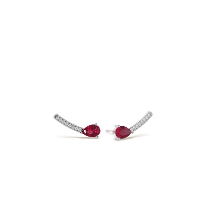 Ruby and round diamond dainty ear climber