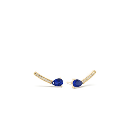 Blue sapphire and round diamond dainty ear climber