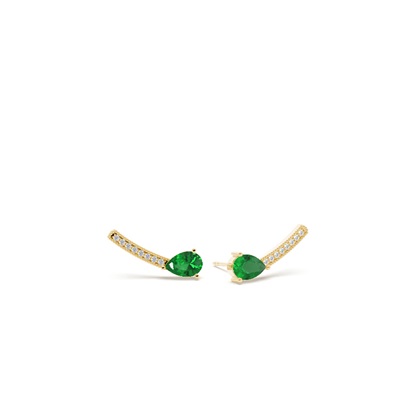 Emerald and round diamond dainty ear climber