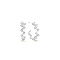 Baguette and round diamond zig-zag half hoop earring