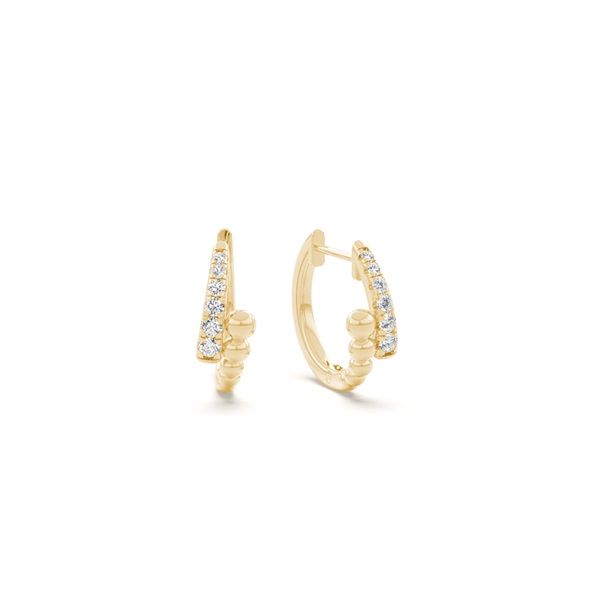 Half diamond half metal beads  dainty hoop earring