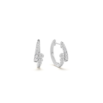 Half diamond half metal beads  dainty hoop earring