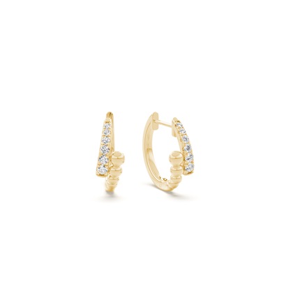 Half diamond half metal beads  dainty hoop earring