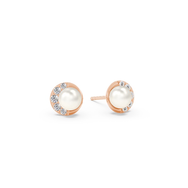 Freshwater Pearl Crescent Diamond Earrings