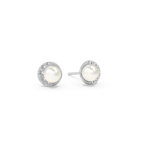 Freshwater Pearl Crescent Diamond Earrings