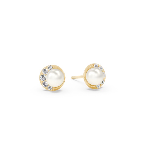 Freshwater Pearl Crescent Diamond Earrings