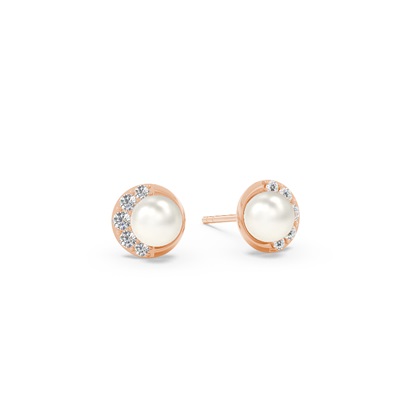 Freshwater Pearl Crescent Diamond Earrings