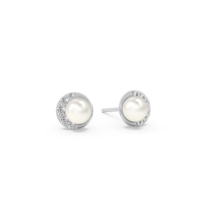 Freshwater Pearl Crescent Diamond Earrings