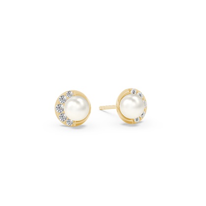 Freshwater Pearl Crescent Diamond Earrings