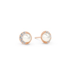 Freshwater Pearl Crescent Diamond Earrings