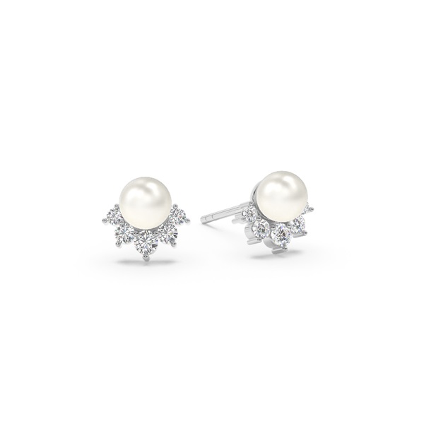 Freshwater Pearl Diamond Accented Stud Earrings