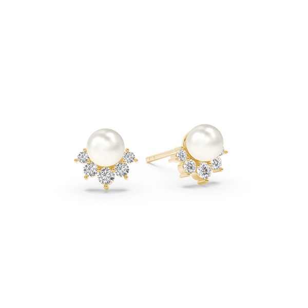 Freshwater Pearl Diamond Accented Stud Earrings