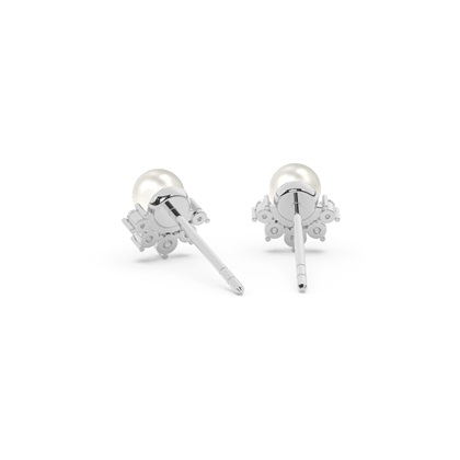 Freshwater Pearl Diamond Accented Stud Earrings