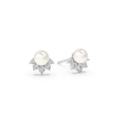 Freshwater Pearl Diamond Accented Stud Earrings