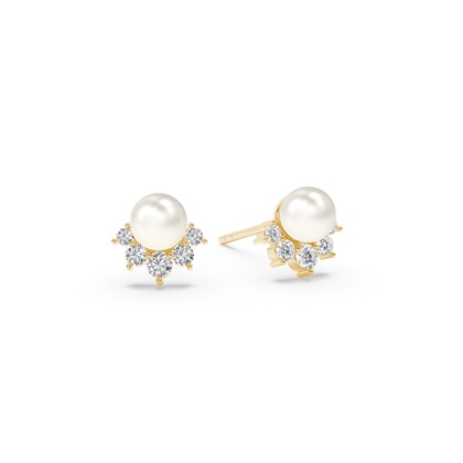 Freshwater Pearl Diamond Accented Stud Earrings