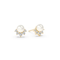 Freshwater Pearl Diamond Accented Stud Earrings
