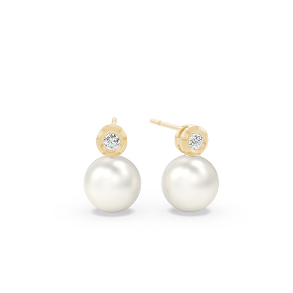Freshwater Pearl Diamond Accented Bezel Set Stud Earrings