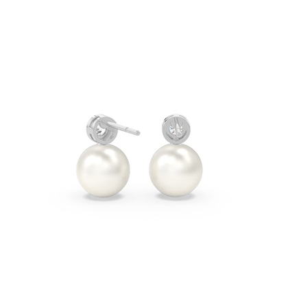 Süßwasserperlen Diamantohrstecker In Zargenfassung