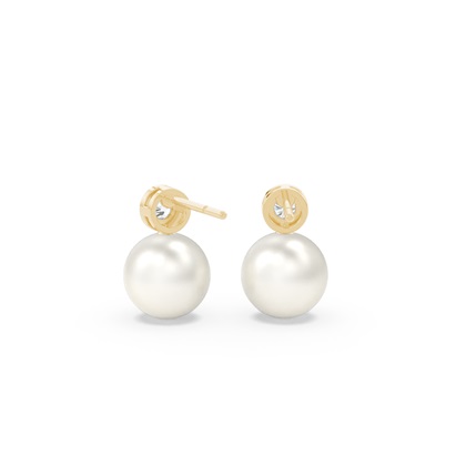 Süßwasserperlen Diamantohrstecker In Zargenfassung