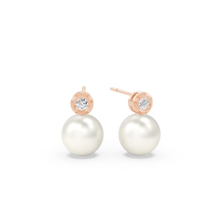 Freshwater Pearl Diamond Accented Bezel Set Stud Earrings