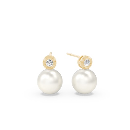 Freshwater Pearl Diamond Accented Bezel Set Stud Earrings
