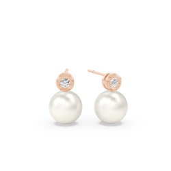 Freshwater Pearl Diamond Accented Bezel Set Stud Earrings