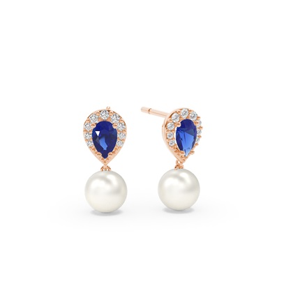 Freshwater Pearl And Pear Shaped Emerald Halo Earrings