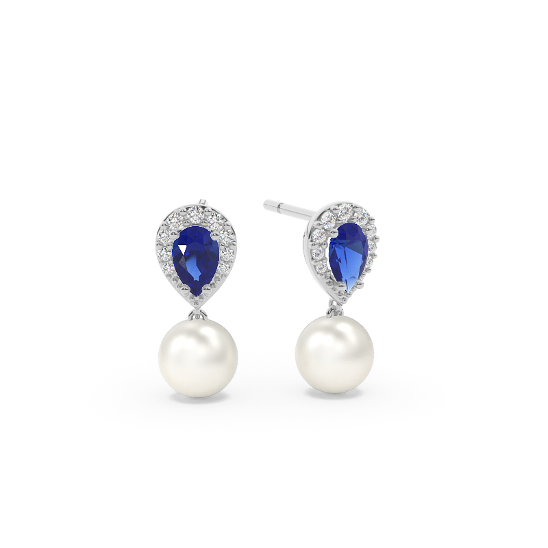 Freshwater Pearl And Pear Shaped Emerald Halo Earrings