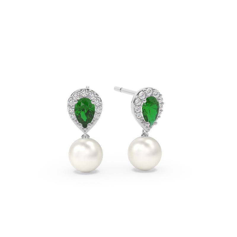 Freshwater Pearl And Pear Shaped Blue Sapphire Halo Earrings