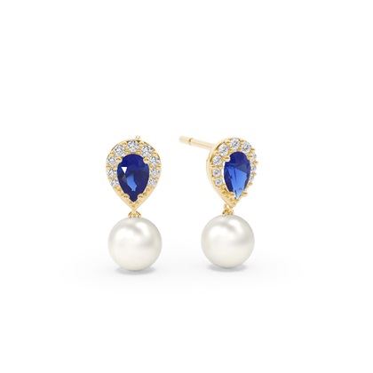 Freshwater Pearl And Pear Shaped Emerald Halo Earrings