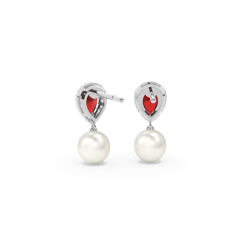 Süßwasserperlen Halo Ohrringe Mit Rubin In Tropfenform