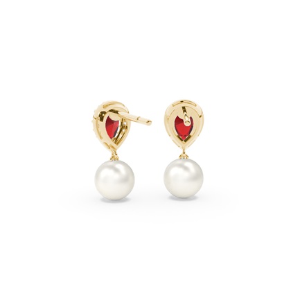 Süßwasserperlen Halo Ohrringe Mit Rubin In Tropfenform