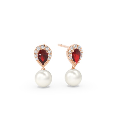 Freshwater Pearl And Pear Shaped Ruby Halo Earrings