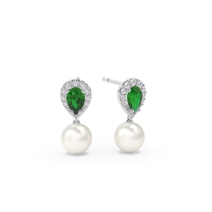Freshwater Pearl And Pear Shaped Blue Sapphire Halo Earrings