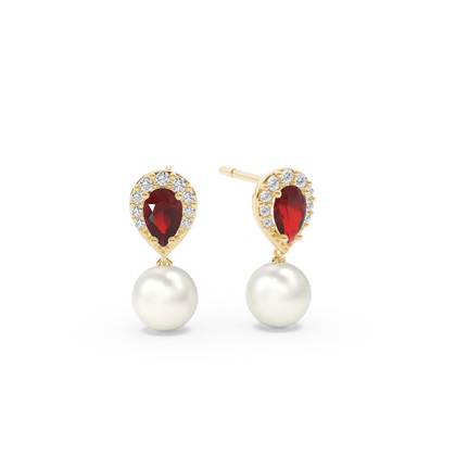 Freshwater Pearl And Pear Shaped Ruby Halo Earrings