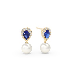 Freshwater Pearl And Pear Shaped Emerald Halo Earrings