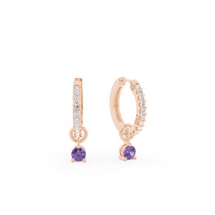 Amethyst Prong Set Hoop Earring Charm