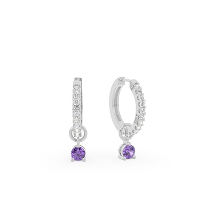 Amethyst Prong Set Hoop Earring Charm