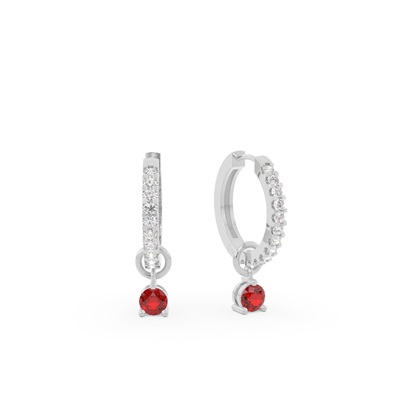 Ruby Prong Set Hoop Earring Charm