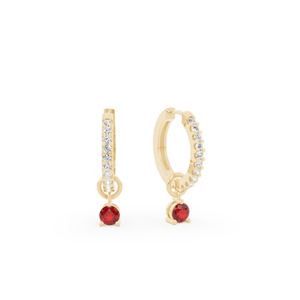 Ruby Prong Set Hoop Earring Charm