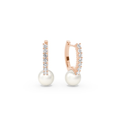 Freshwater Pearl Diamond Hoop Earrings