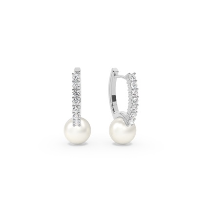 Freshwater Pearl Diamond Hoop Earrings