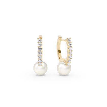 Freshwater Pearl Diamond Hoop Earrings