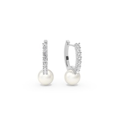 Freshwater Pearl Diamond Hoop Earrings