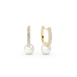 Freshwater Pearl Diamond Hoop Earrings