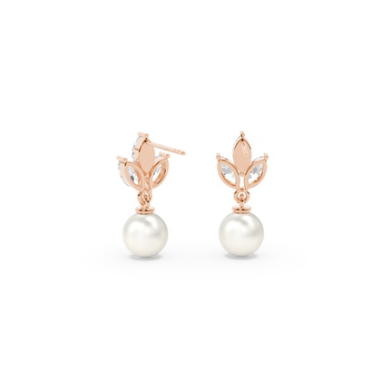 Süßwasserperlen Diamantohrhänger Mit Blatt-Design