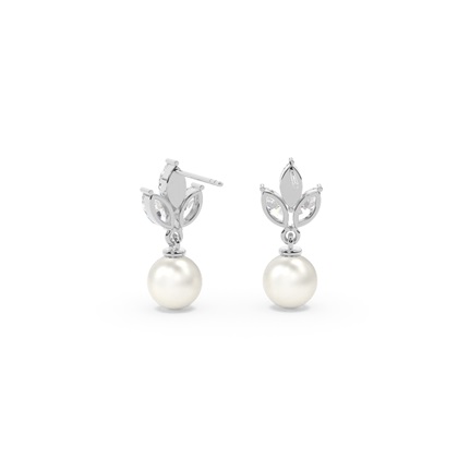 Süßwasserperlen Diamantohrhänger Mit Blatt-Design