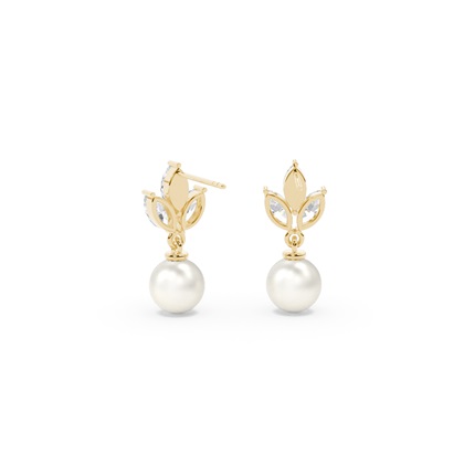 Süßwasserperlen Diamantohrhänger Mit Blatt-Design