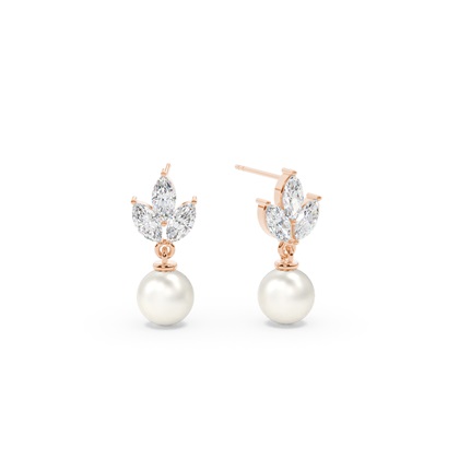 Freshwater Pearl Diamond Leaf Drop Earrings