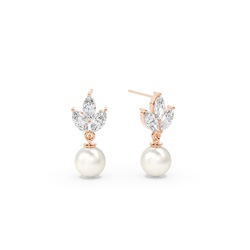 Freshwater Pearl Diamond Leaf Drop Earrings